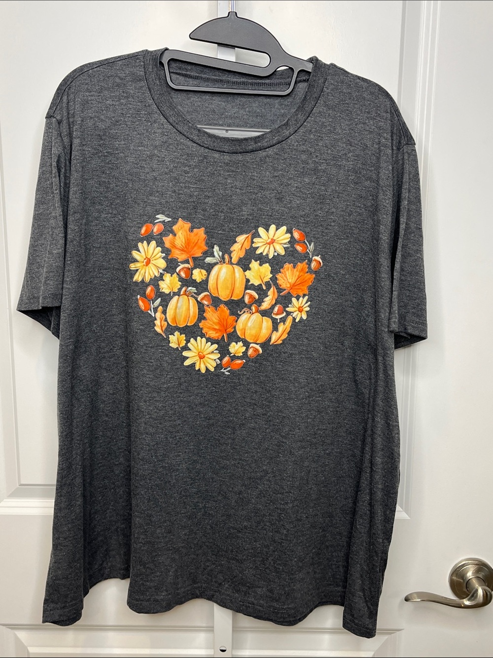 Charcoal Fall Heart Graphic Tee with Orange Accents Women’s XXL